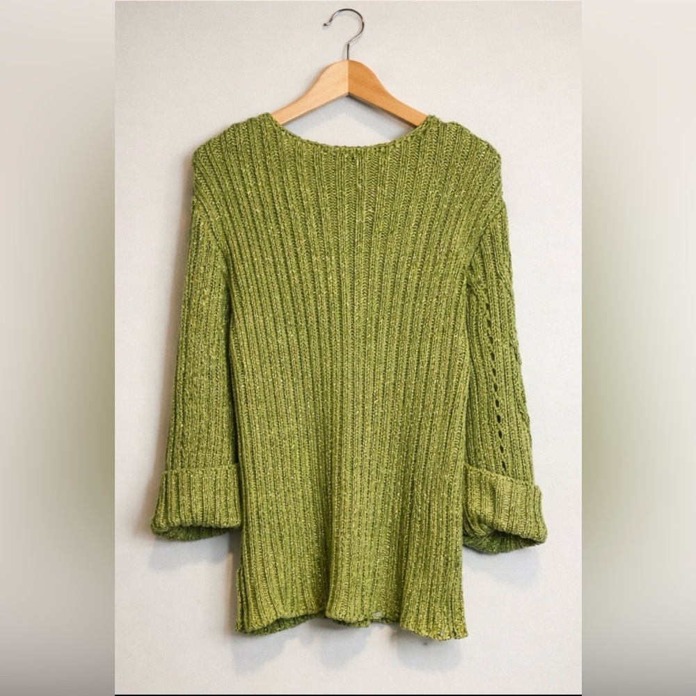 NKN Nekane Aisha Metallic Green Tie Front Cardigan Cuff Sleeve NWT Sz M/L - Picture 2 of 7